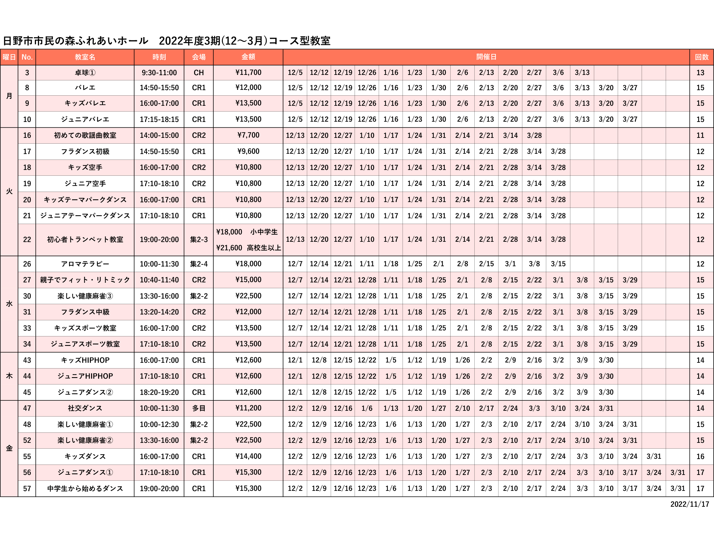 週間スケジュール